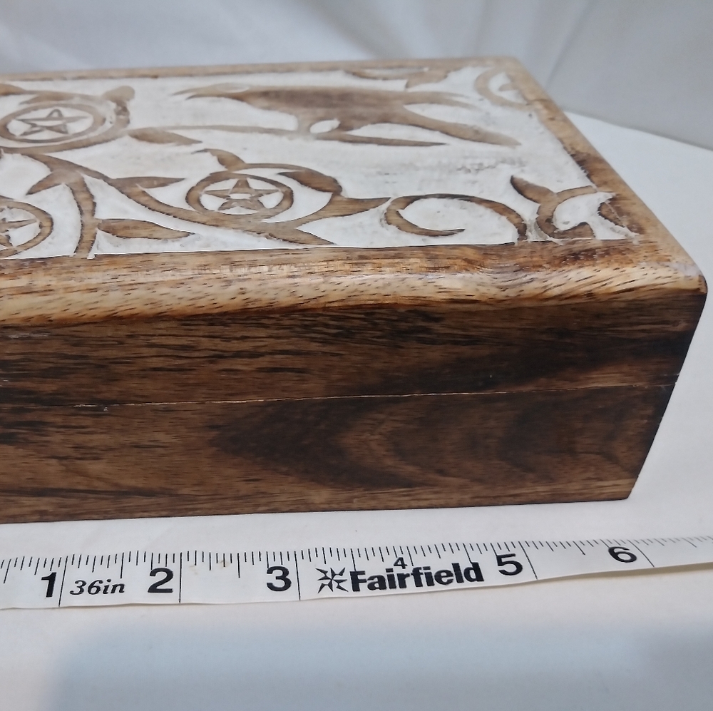 Wooden Keepsake Magic Storage Witchy Jewlery Spell Box Raven Pentagram Crow Vine - Picture 3 of 14